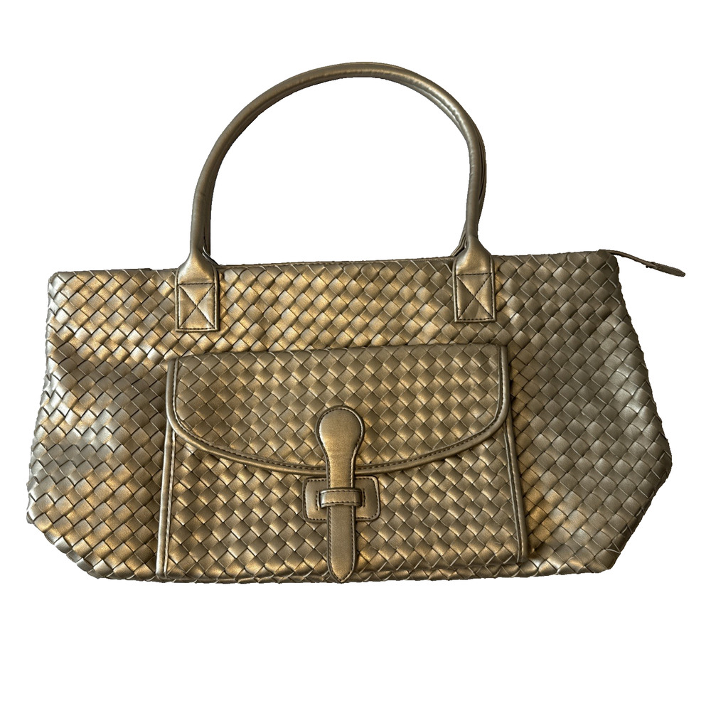 Sondra Roberts Chic Silver Metallic Paisley Woven‎ Lg Purse Handbag Business